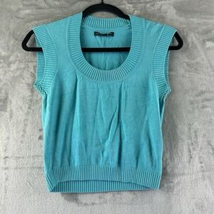 Express Crop Sweater Vest Women's S Turquoise Blue Y2K Preppy